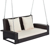 Streamdale Wicker Hanging Porch Swing with Cushion and Pillow