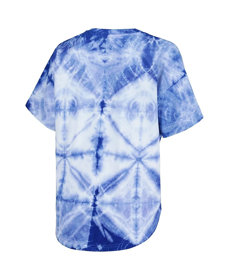G-iii 4Her by Carl Banks Women's Royal State Warriors Tournament Raglan Oversized Tie-Dye V-Neck T-Shirt