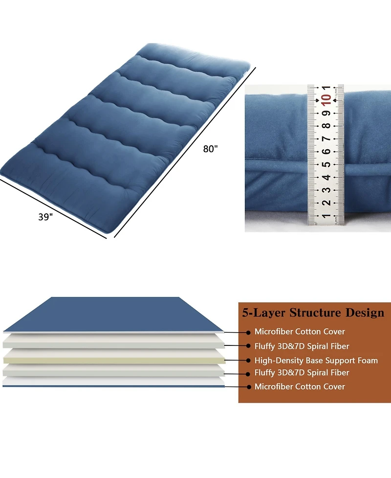 Caromio Twin Size Futon Mattress Floor Mattress Pad Portable Dorm Sleeping Pad, 39"x 80"