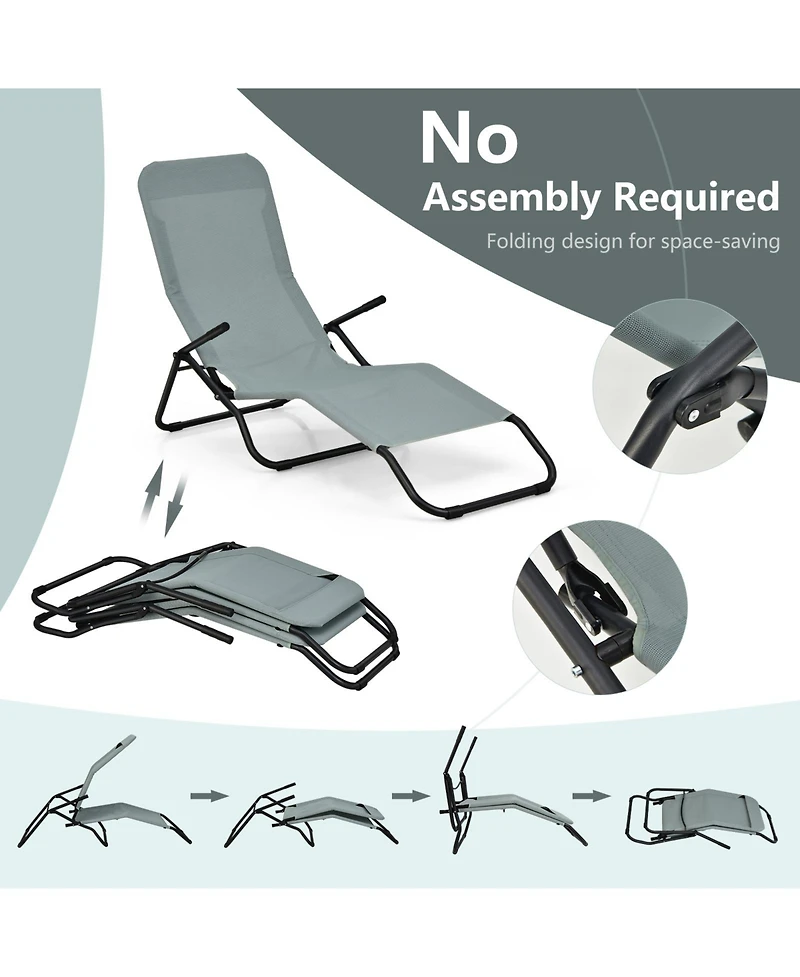 Slickblue 2 Pieces Folding Portable Patio Chaise Lounger with Rocking Design-Light Green