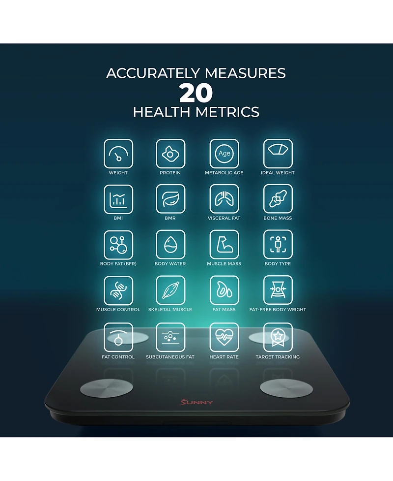 Smart Body Weight, Fat, and Bmi Composition Scale with Bluetooth & Free SunnyFit App