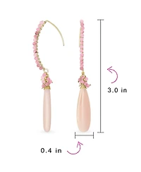 Bling Jewelry Boho Wire Wrap Cluster Bead Accent Linear Elongated Fish Hook Soft Light Pink Natural Tourmaline Long Teardrop Chandelier Dangle Earring