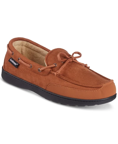 Isotoner Men's Water Repellent Microsuede Carter Boater Moccasin Slipper with Memory Foam