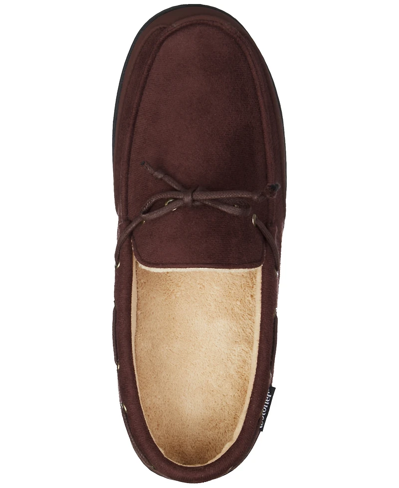 Isotoner Men's Water Repellent Microsuede Carter Boater Moccasin Slipper with Memory Foam