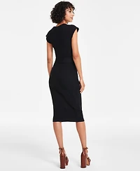 Vince Camuto Women's Textured-Knit Cap-Sleeve Midi Dress
