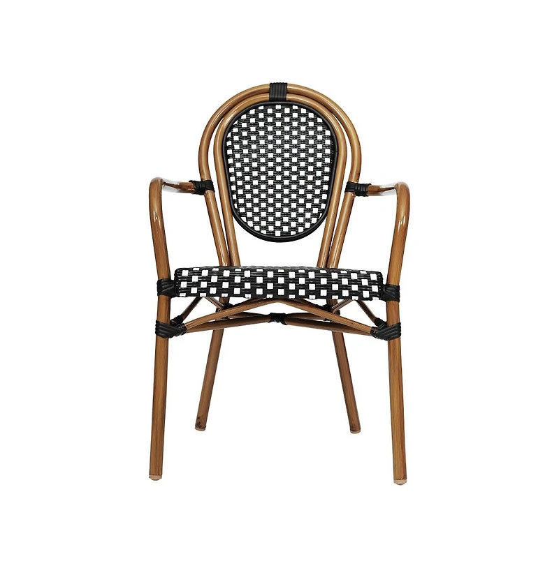Merrick Lane Celia Set Of Two Stacking Thonet Bistro Style Chair With Arms, Pe Rattan Seat, And Metal Frame For Indoor/Outdoor Use