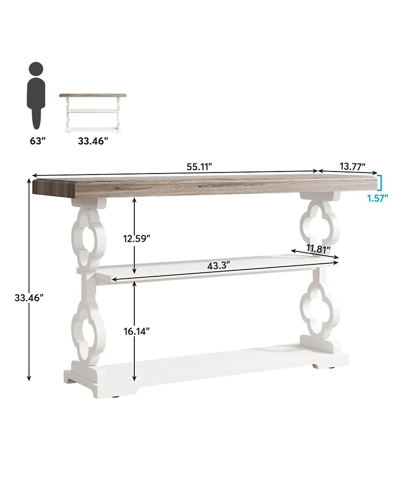 Tribesigns Farmhouse Console Table, 55 inch Rustic Entryway Sofa Table with Storage Shelves, 3 Tier Wood Long Accent Entry Table, Grey and White