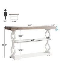 Tribesigns Farmhouse Console Table, 55 inch Rustic Entryway Sofa Table with Storage Shelves, 3 Tier Wood Long Accent Entry Table, Grey and White
