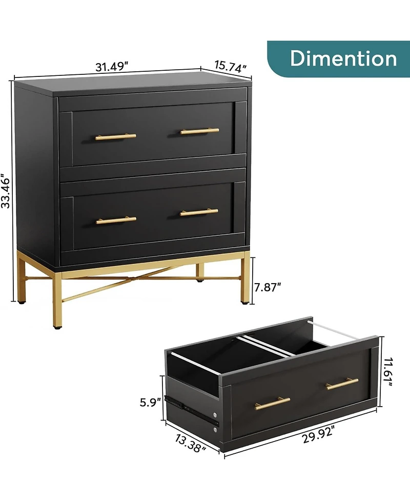 Tribesigns 2 Drawer File Cabinet, Modern Lateral Filing Cabinet for Letter/Legal/A4 Size, Large Storage Cabinets Printer Stand with