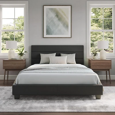 Boyd Sleep Piedmont Leatherette Upholstered Platform Bed Frame with Adjustable Headboard
