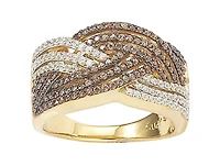 Suzy Levian Sterling Silver Cubic Zirconia Brown and White Crossover Ring