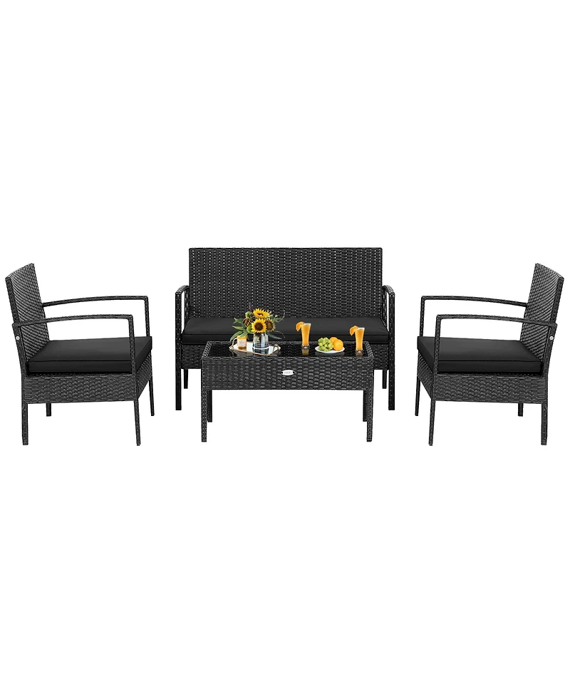 8 Pcs Patio Rattan Furniture Set Cushioned Sofa Armrest Garden Black