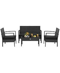 8 Pcs Patio Rattan Furniture Set Cushioned Sofa Armrest Garden Black