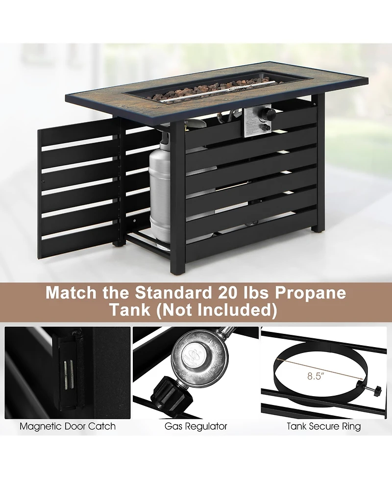 6PCS Patio Rattan Furniture Set 42'' Fire Pit Table Cover Sofa Cushion