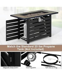 6PCS Patio Rattan Furniture Set 42'' Fire Pit Table Cover Sofa Cushion