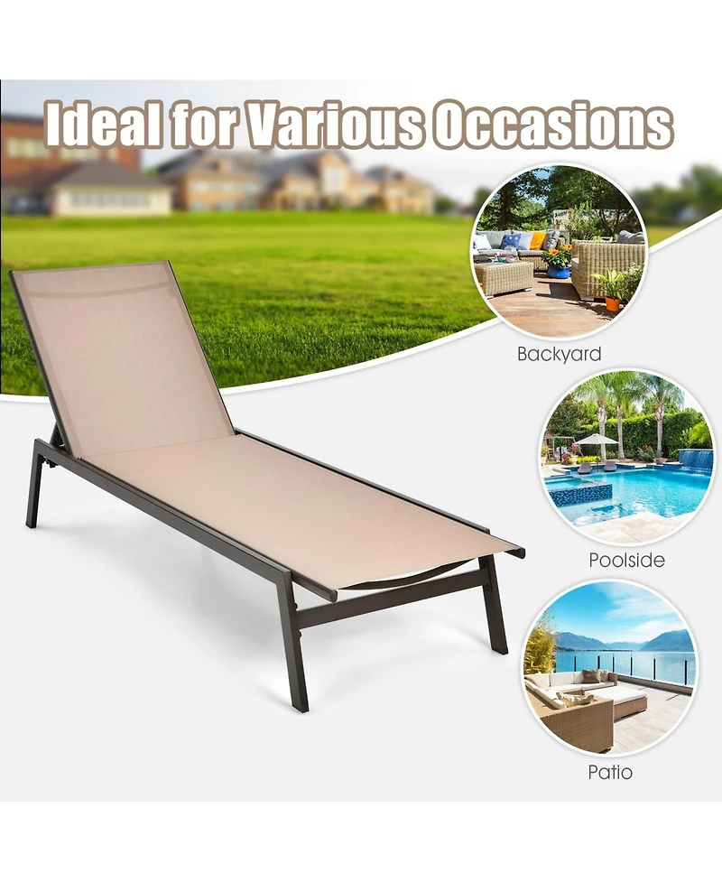 Slickblue Outdoor Reclining Chaise Lounge Chair with 6-Position Adjustable Back