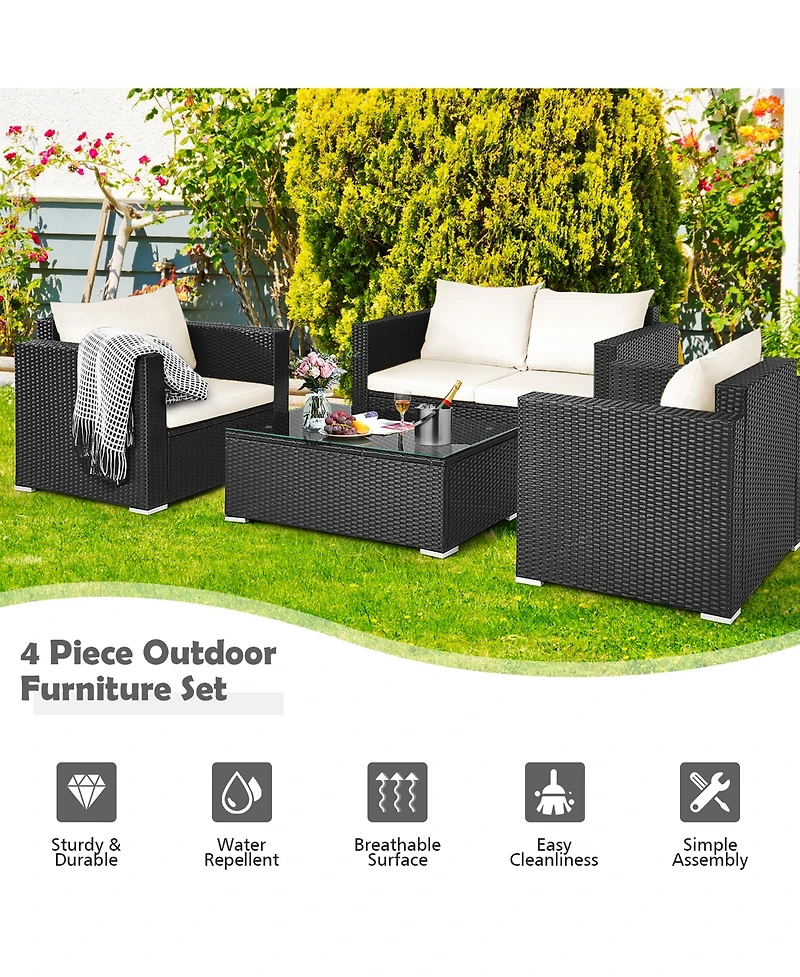 Costway 8PCS Patio Rattan Furniture Set Cushioned Sofa Chair Coffee Table Black