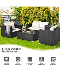 Costway 8PCS Patio Rattan Furniture Set Cushioned Sofa Chair Coffee Table Black