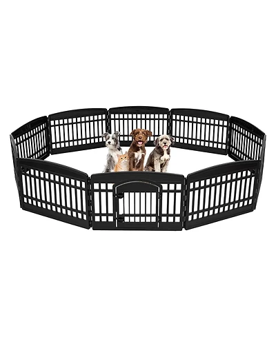 Iris Usa 24" Exercise 10-Panel Pet Playpen with Door, Small Medium Dogs, Keep Pets Secure, Easy Assembly & Storing, Fold It Down, Customizable, Black