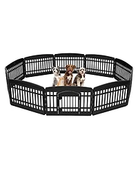 Iris Usa 24" Exercise 10-Panel Pet Playpen with Door, Small Medium Dogs, Keep Pets Secure, Easy Assembly & Storing, Fold It Down, Customizable, Black