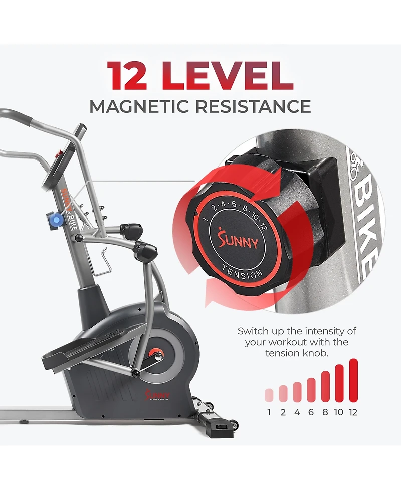 Sunny Health & Fitness Elite Recumbent Cross Trainer & Elliptical Machine with 12-Level Magnetic Resistance & Exclusive SunnyFit App Enhanced Bluetoot