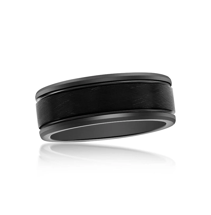 Metallo Brushed & Polished Black Tungsten Ring