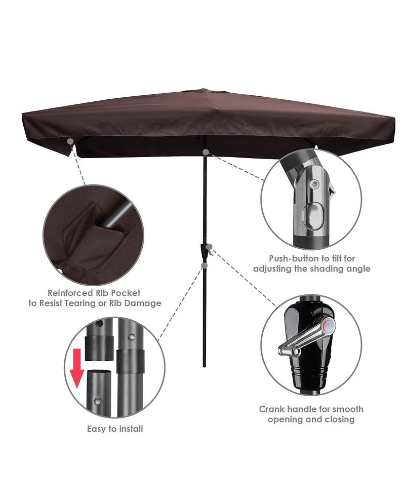 Yescom 10x6.5ft Rectangle Aluminum Outdoor Patio Umbrella Sunshade Crank Tilt Garden Dark Coffee