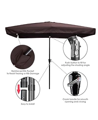 Yescom 10x6.5ft Rectangle Aluminum Outdoor Patio Umbrella Sunshade Crank Tilt Garden Dark Coffee