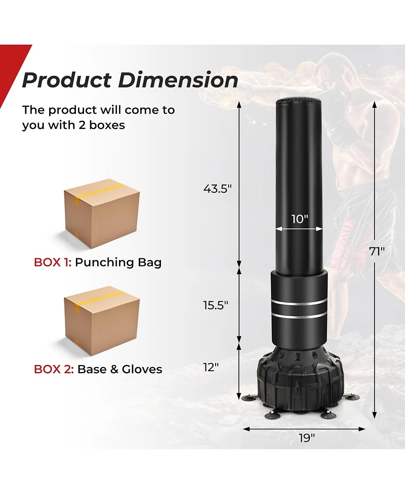 Slickblue Freestanding Punching Bag 71 Inch Boxing Bag with 25 Suction Cups Gloves and Filling Base