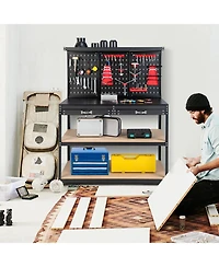 Slickblue 48 Inch Workbench with Pegboard and Drawers-Black