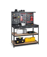 Slickblue 48 Inch Workbench with Pegboard and Drawers-Black