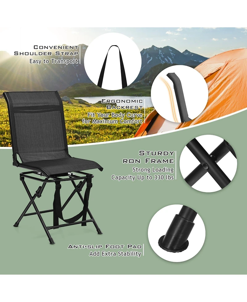 Slickblue All weather Outdoor Foldable 360 Degree Swivel Chair with Iron Frame