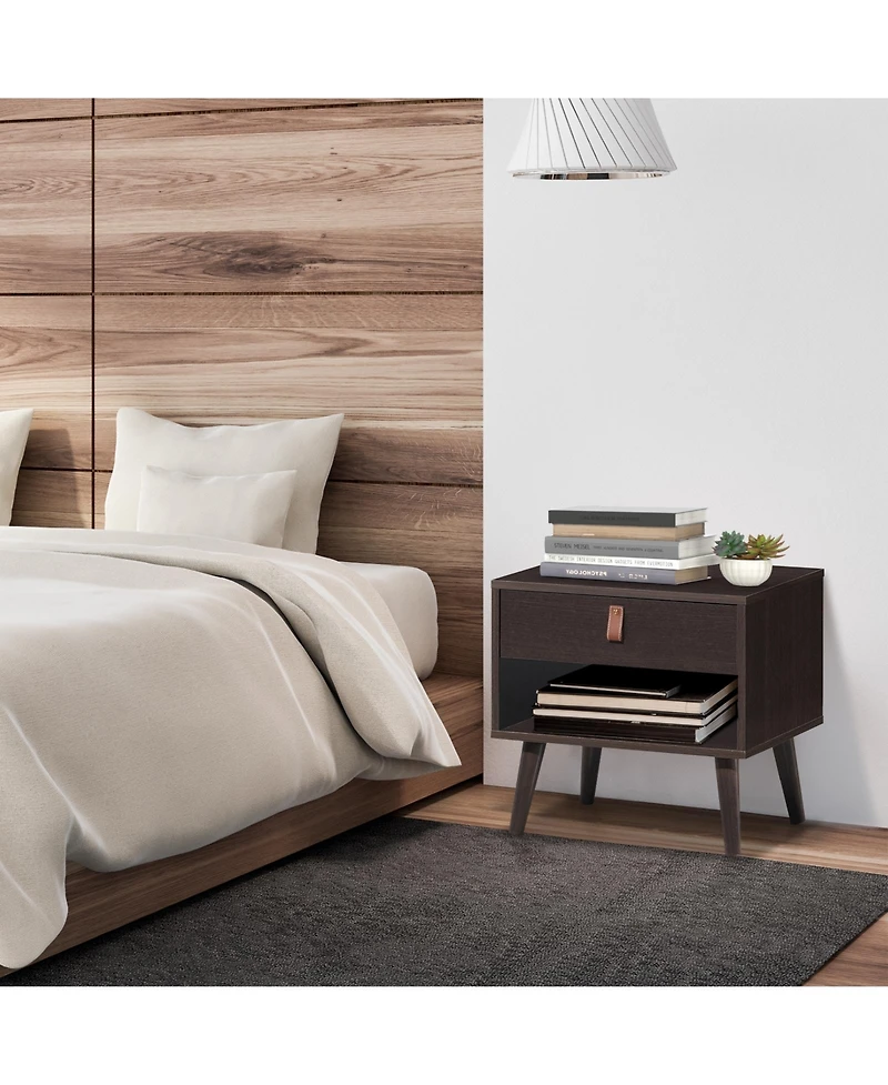 Sugift Nightstand Bedroom Table with Drawer Storage Shelf