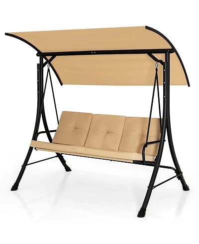 3-Seat Outdoor Porch Swing Adjustable Canopy Padded Cushions Steel Frame
