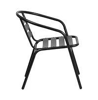 Merrick Lane Laney 5 Piece Outdoor Dining Set With Tempered Glass Patio Table, 4 Stackable Metal Slat Chairs