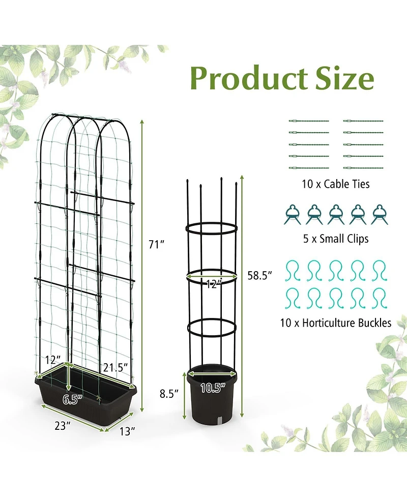 Slickblue 2 Pack Garden Planters with Trellis Cucumber Trellis Tomato Cage-Black