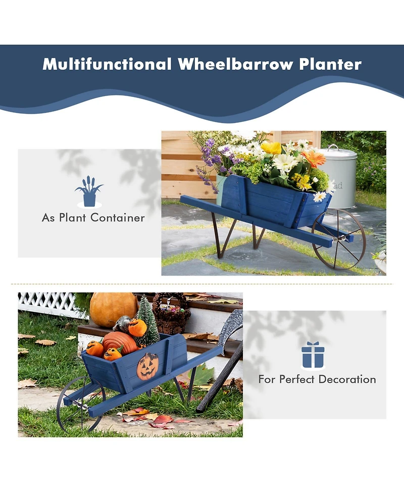 Slickblue Wooden Wagon Planter with 9 Magnetic Accessories for Garden Yard