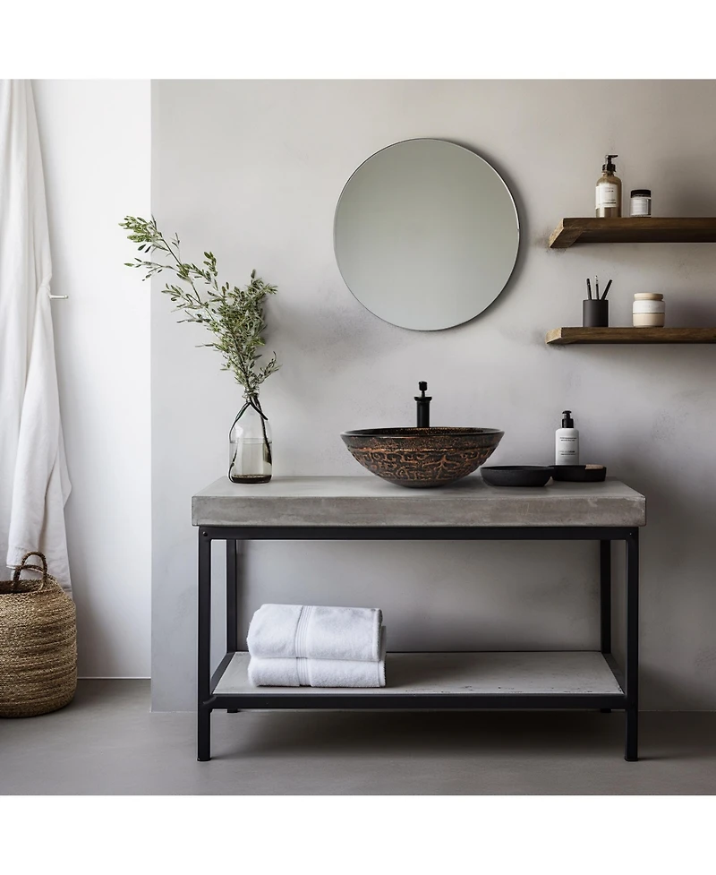 Aquaterior Round Tempered Glass Vessel Sink w/ Bathroom Single-Hole Faucet Drain