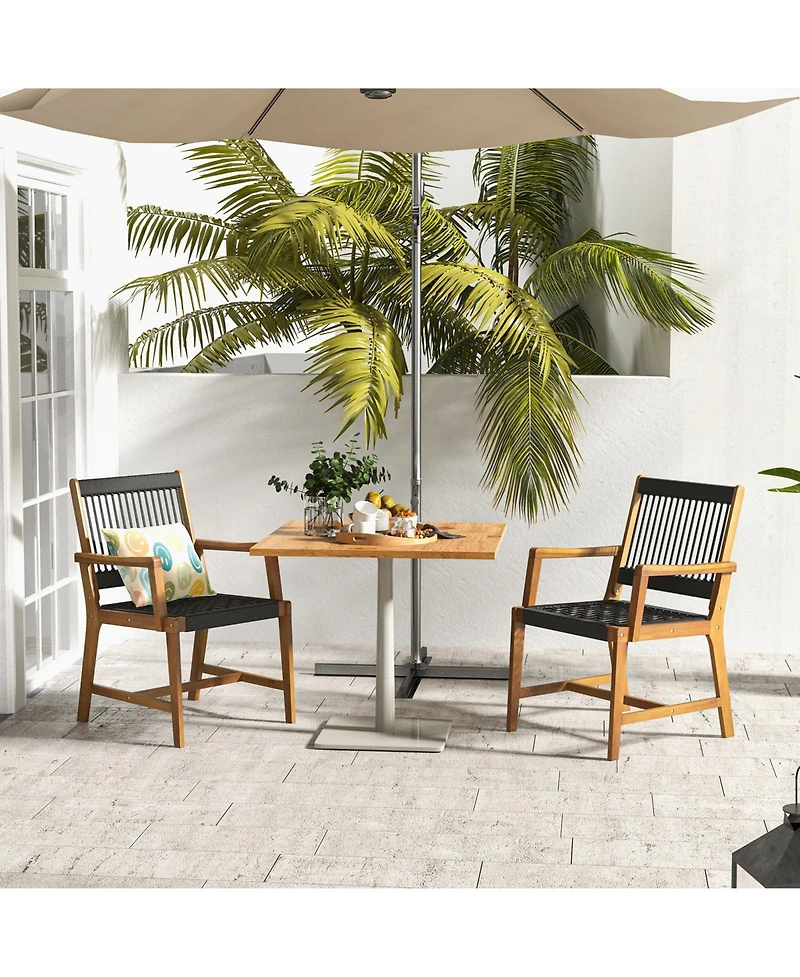 Slickblue Set of 2 Patio Acacia Wood Dining Chairs with Armrests for Lawn Yard