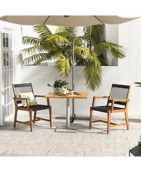 Slickblue Set of 2 Patio Acacia Wood Dining Chairs with Armrests for Lawn Yard