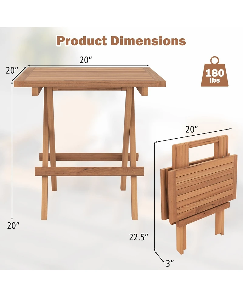 Slickblue Square Patio Folding Table Indonesia Teak Wood with Slatted Tabletop Portable for Picnic