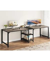 Tribesigns 90.55'' 2 Person Desk with Storage Shelves, Double Computer Desk with Spacious Desktop, Extra Long Study Writing Table Workstation for Home