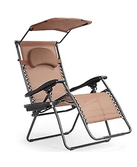 Slickblue Folding Recliner Lounge Chair with Shade Canopy Cup Holder