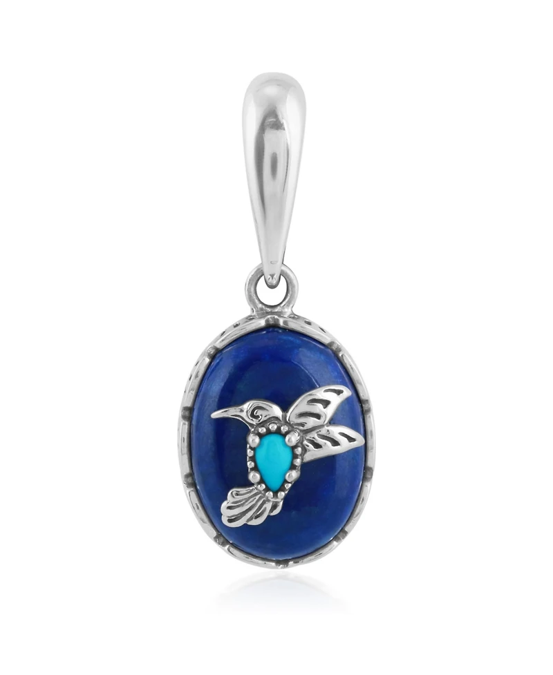American West Jewelry Genuine Lapis and Blue Turquoise Sterling Silver Women's Hummingbird Pendant Enhancer