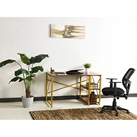 Streamdale Morello Gold Metal Frame Desk with Wooden Top