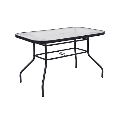 Emma+Oliver Tala Patio Table With Tempered Glass Top Umbrella Hole And Steel Frame
