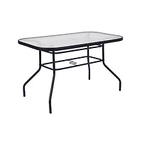 Emma+Oliver Tala Patio Table With Tempered Glass Top Umbrella Hole And Steel Frame