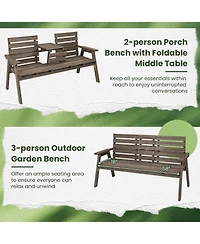 Slickblue Outdoor Fir Wood Bench with Foldable Middle Table-Gray