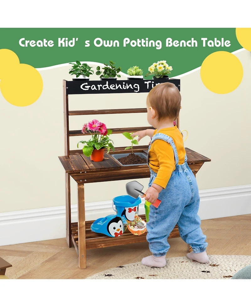 Slickblue Wooden Potting Bench Table Outdoor Mud Kitchen with Solid Fir Wood Frame