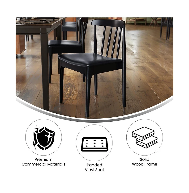 Emma+Oliver Charlize Set Of 2 Solid Wood Dining Chairs With Spindle Backrests And Vinyl Seats